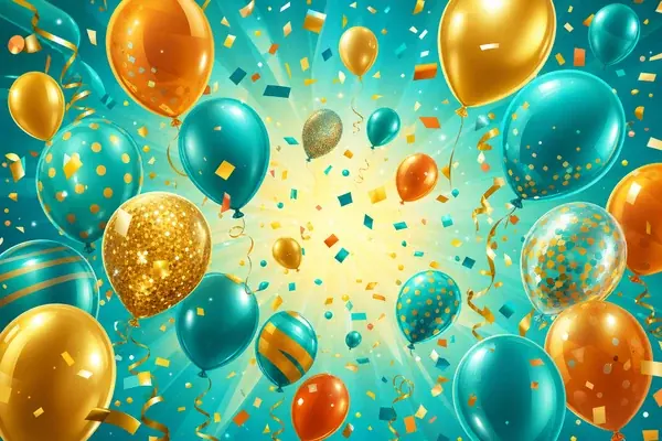 Colorful party balloons and confetti burst